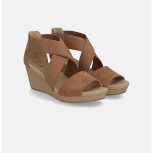 Dr. Scholl's Women's Crisscross Straps Leather Wedge Sandals Pull-On, Brown, 9.5